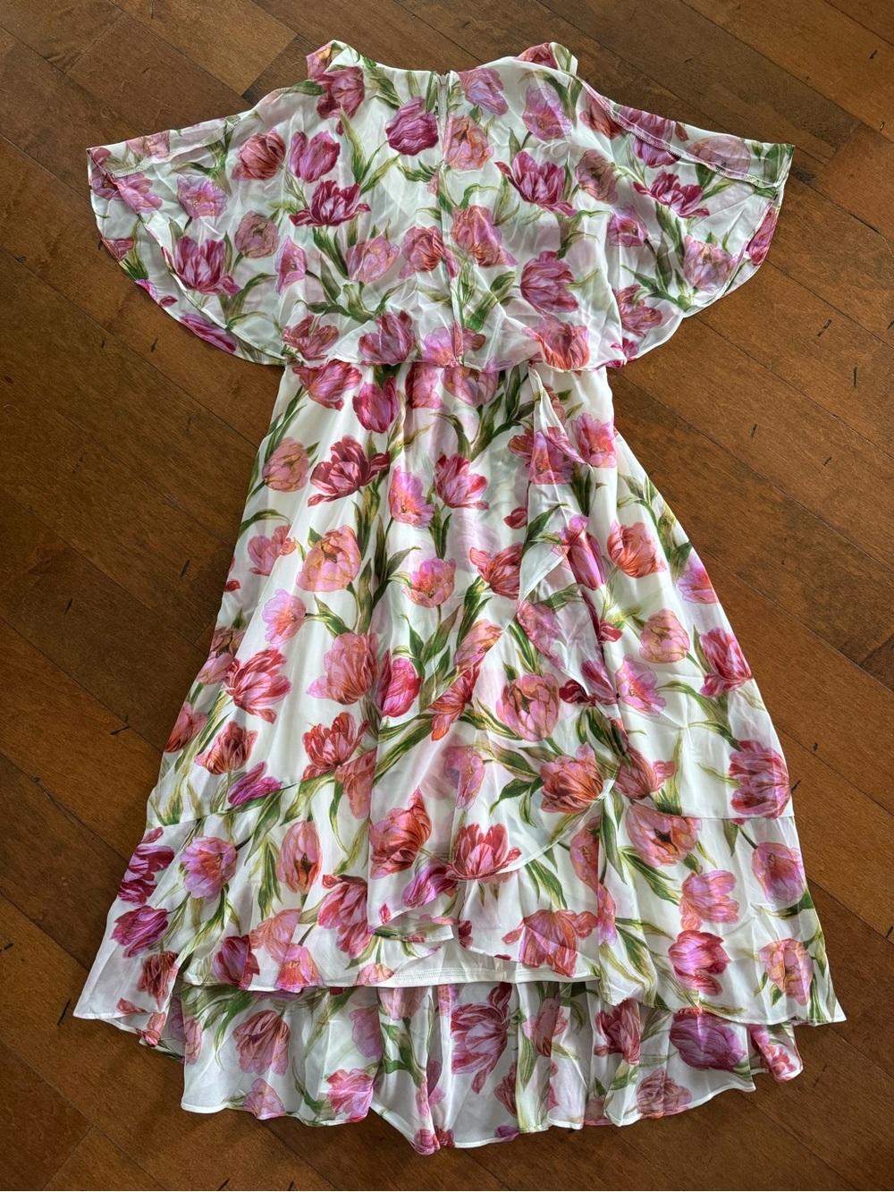 Maison Tara White Dress with Pink Floral Print